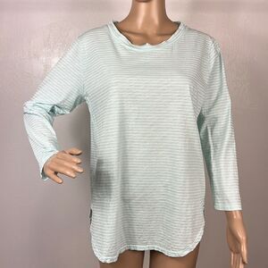 Fresh Produce Cotton White And Blue Stripes 3/4 Sleeves Top Size S/M